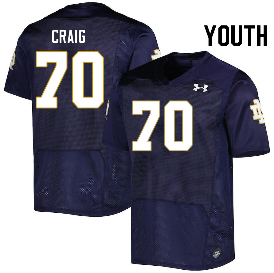Youth #70 Ashton Craig Notre Dame Fighting Irish College Football Jerseys Stitched-Navy - Click Image to Close